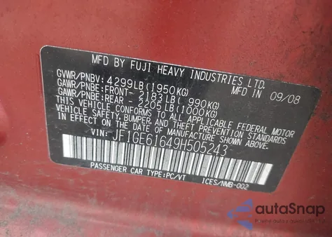 2009 Subaru Impreza 2.5I z USA, uszkodzony, nr VIN JF1GE61649H505243